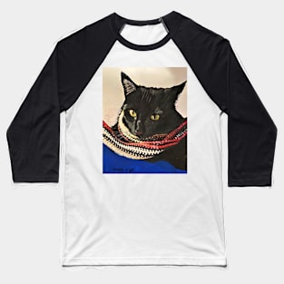 Black Cat with Scarf Baseball T-Shirt